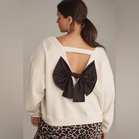 Maeve Tops - ANTHROPOLOGIE 🎀 Maeve Bow-Back Sweatshirt, Ivory w/ Black Bow, 3X,NWT,SOLD OUT!
